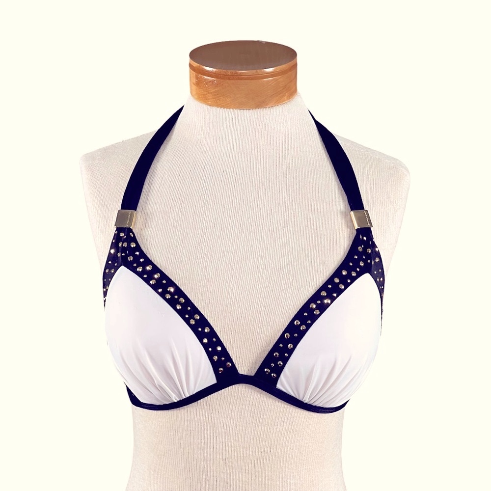 Victoria’s Secret Black & White Bikini Top with Gold Rhinestones & Metal…